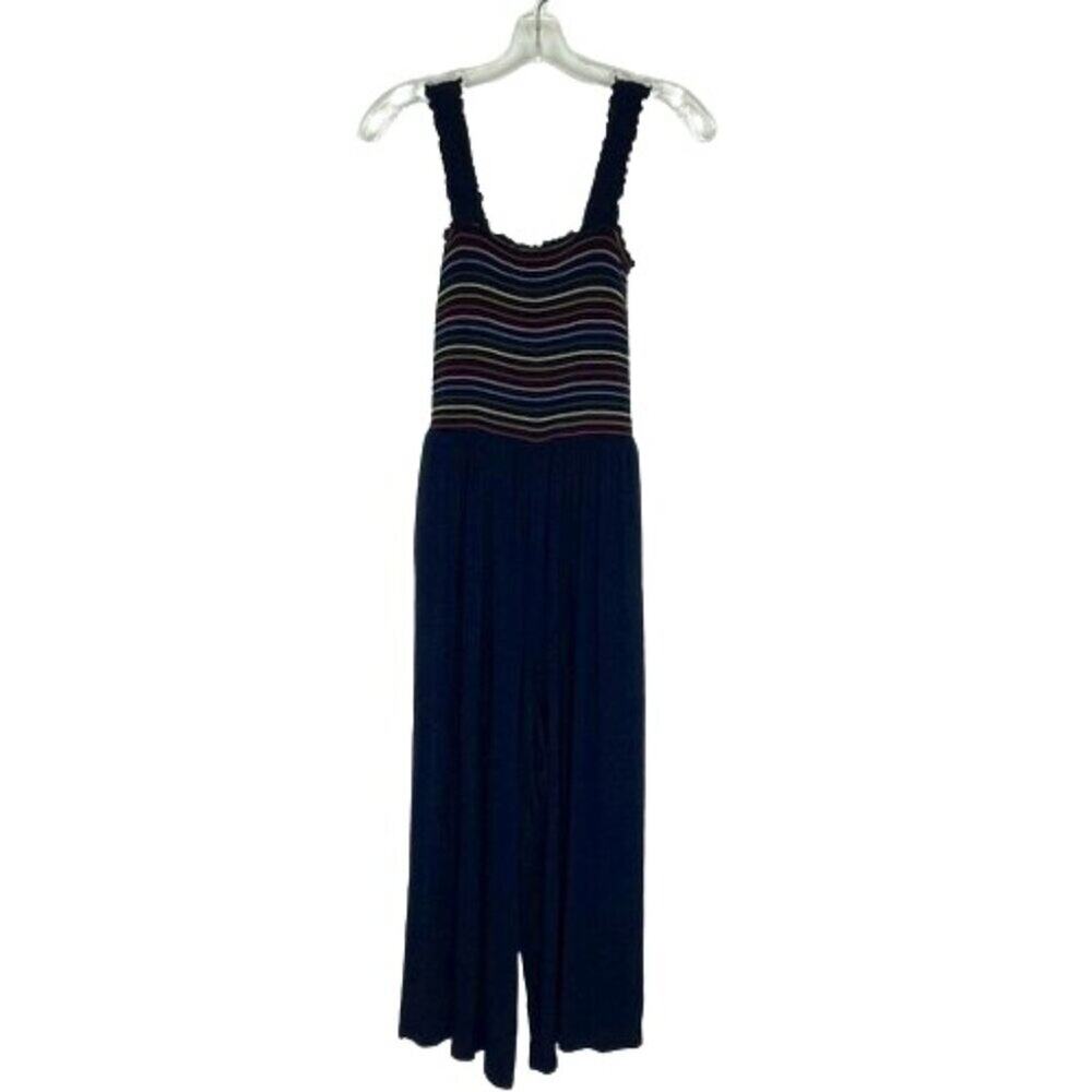 ModCloth blue cropped jumpsuit tank top size Small stripes